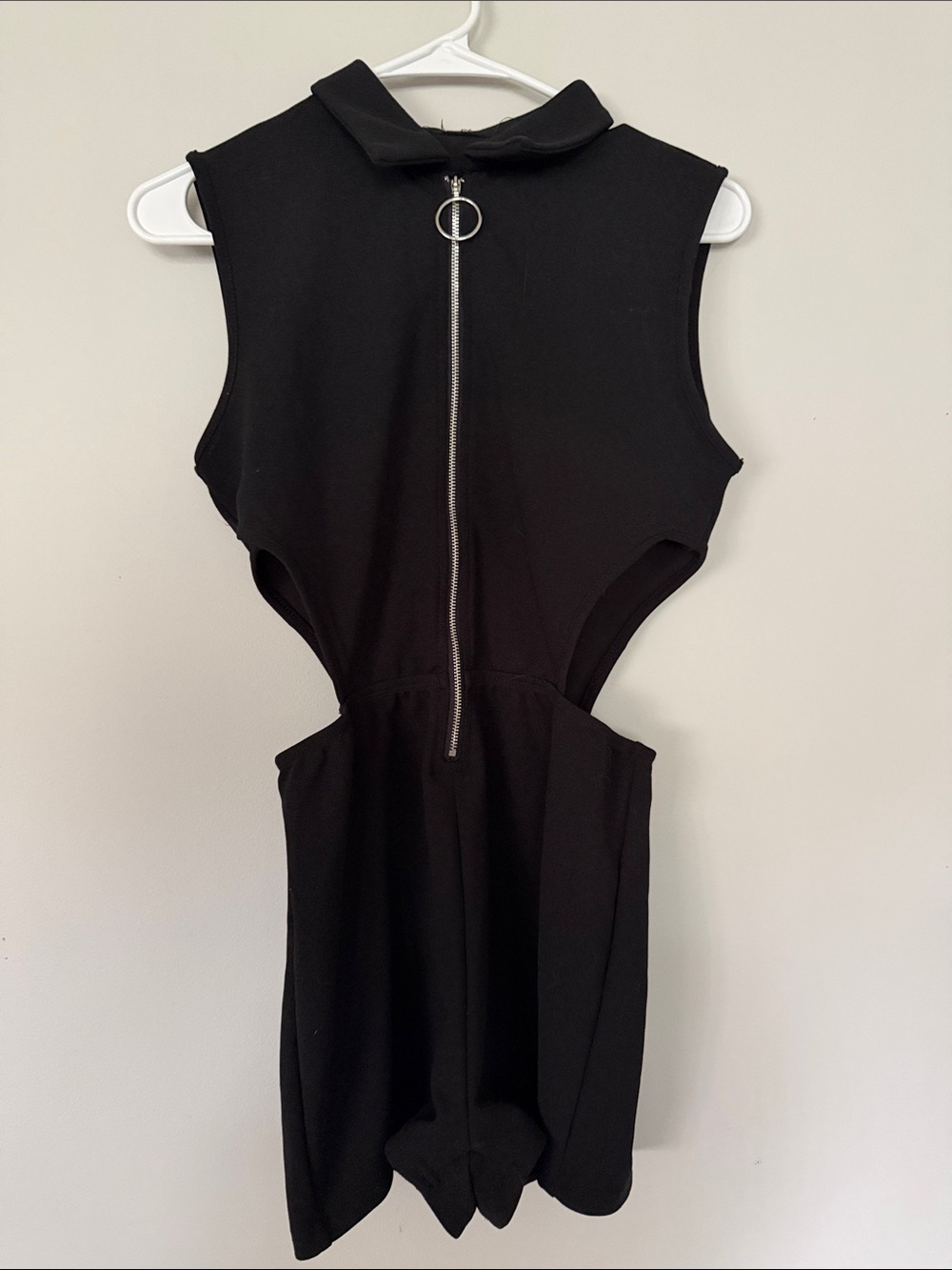Black Cutout Romper with Front Zip